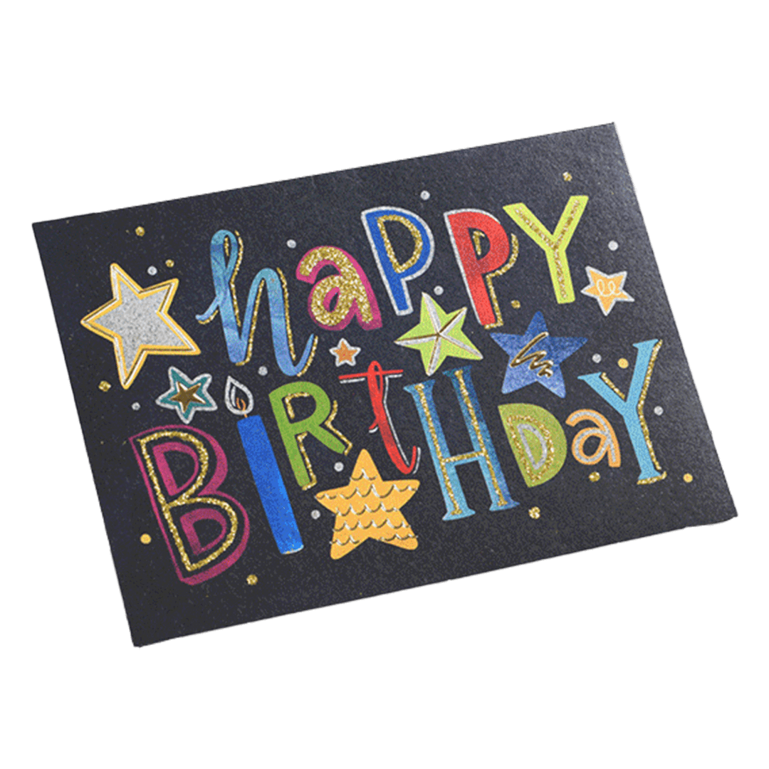 Custom Colorful Star Birthday Card Black