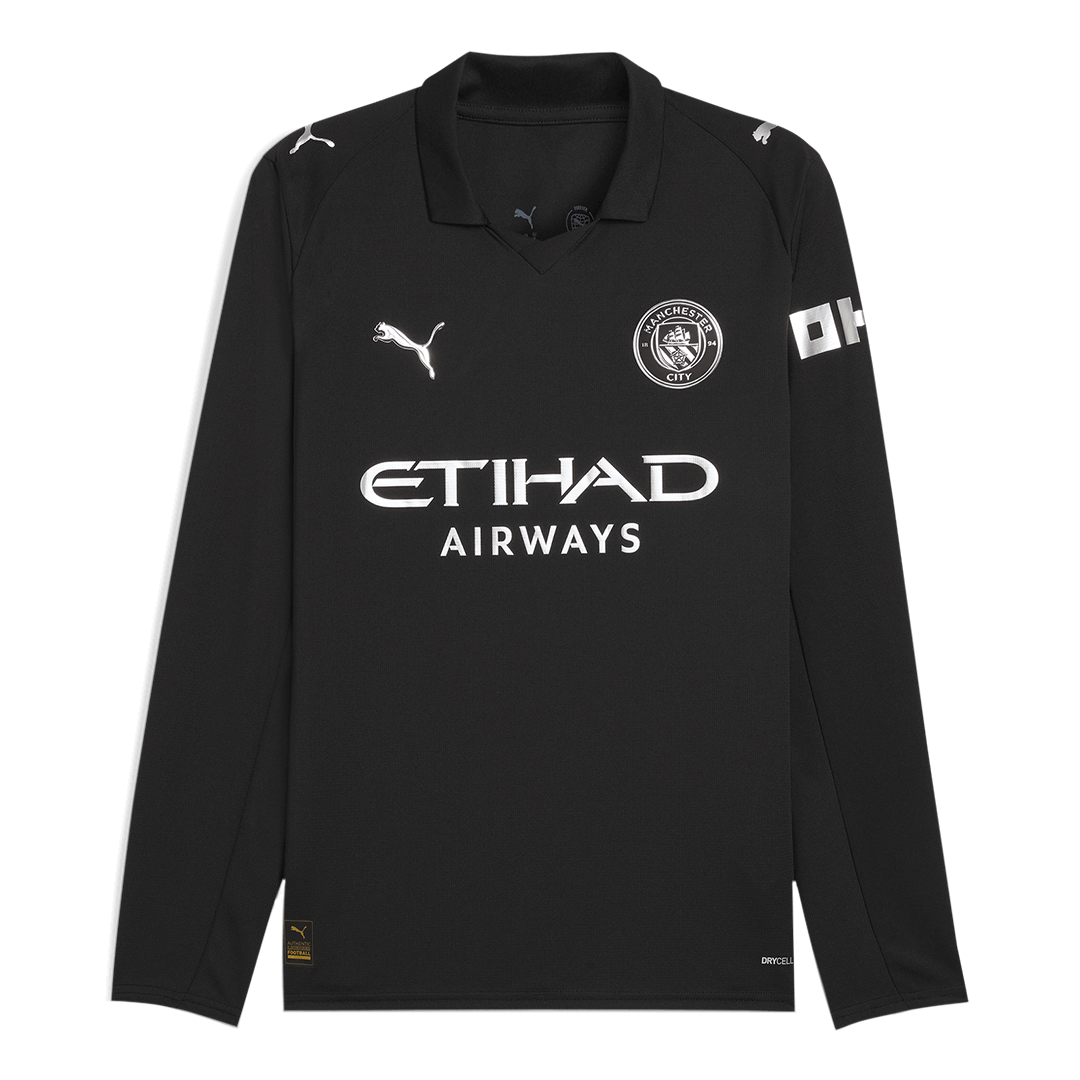 Manchester City Extérieur Maillot Manches Longues 2025/26 Noir Grande Taille